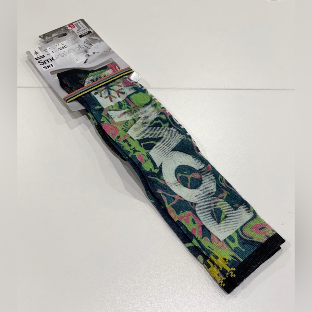 SmartWool Mens XL Zero Cushion Pow Print Ski Socks Blue Black NWT Over the Calf